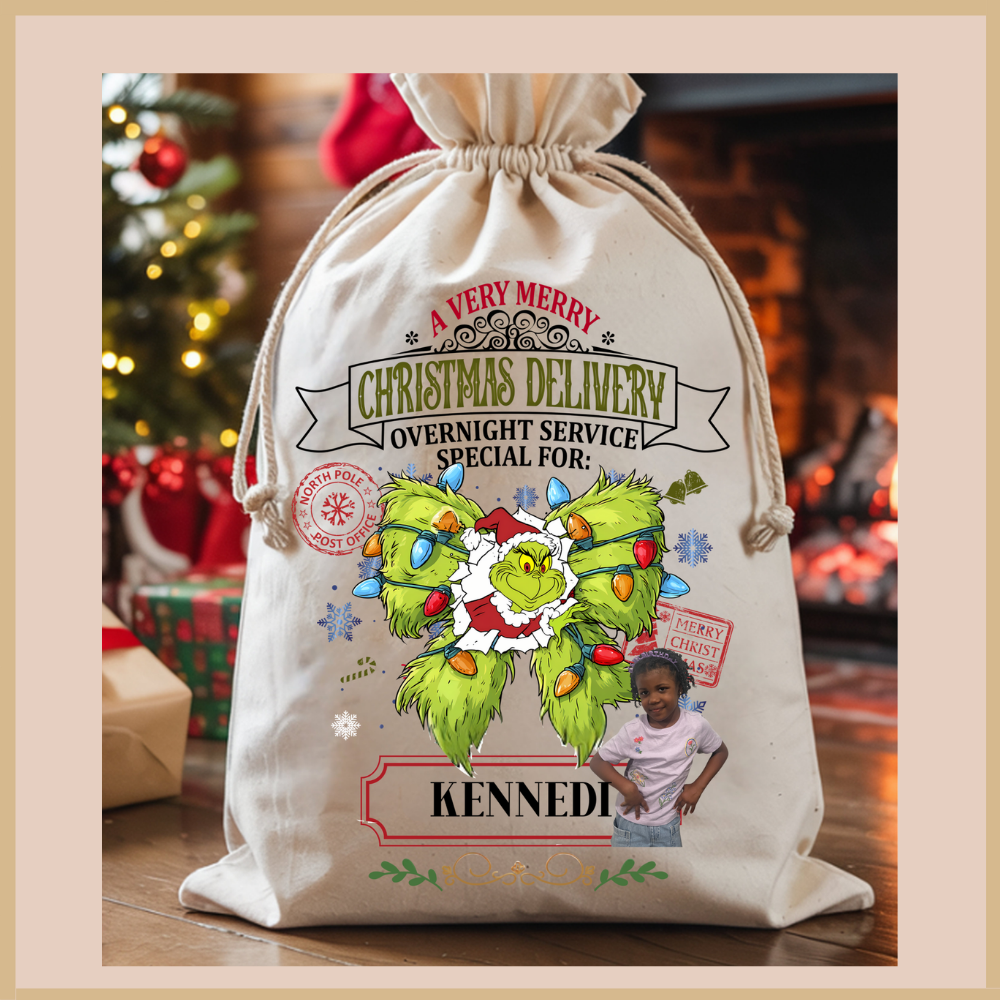 Green Grump Personalized Christmas Gift Sack