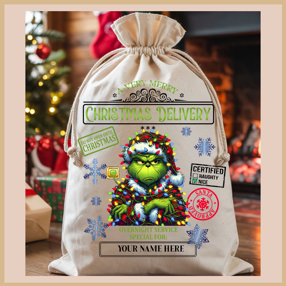 Green Grump Personalized Christmas Gift Sack
