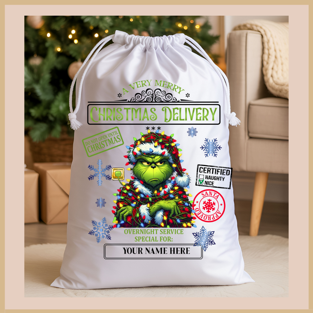 Green Grump Personalized Christmas Gift Sack