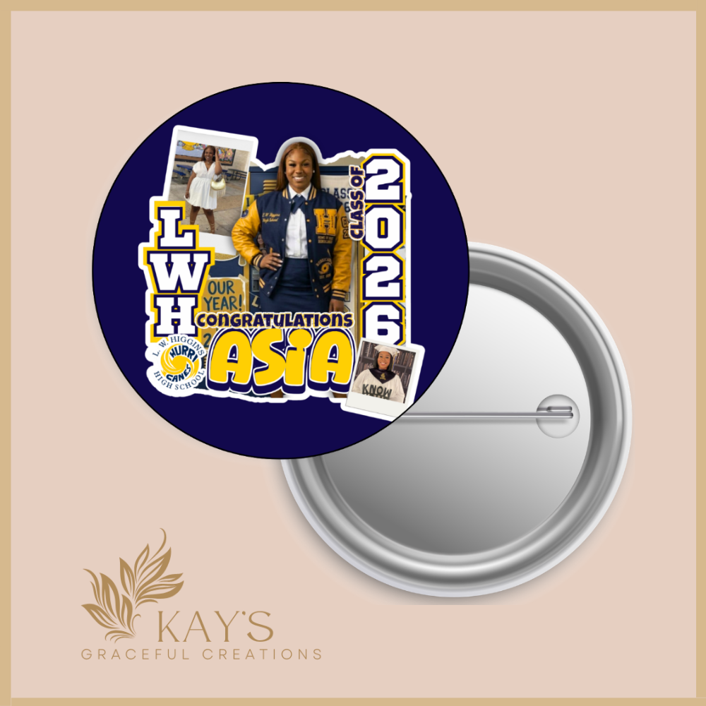 Custom Class of 2026 Graduation Photo Button | Personalized Senior Pin