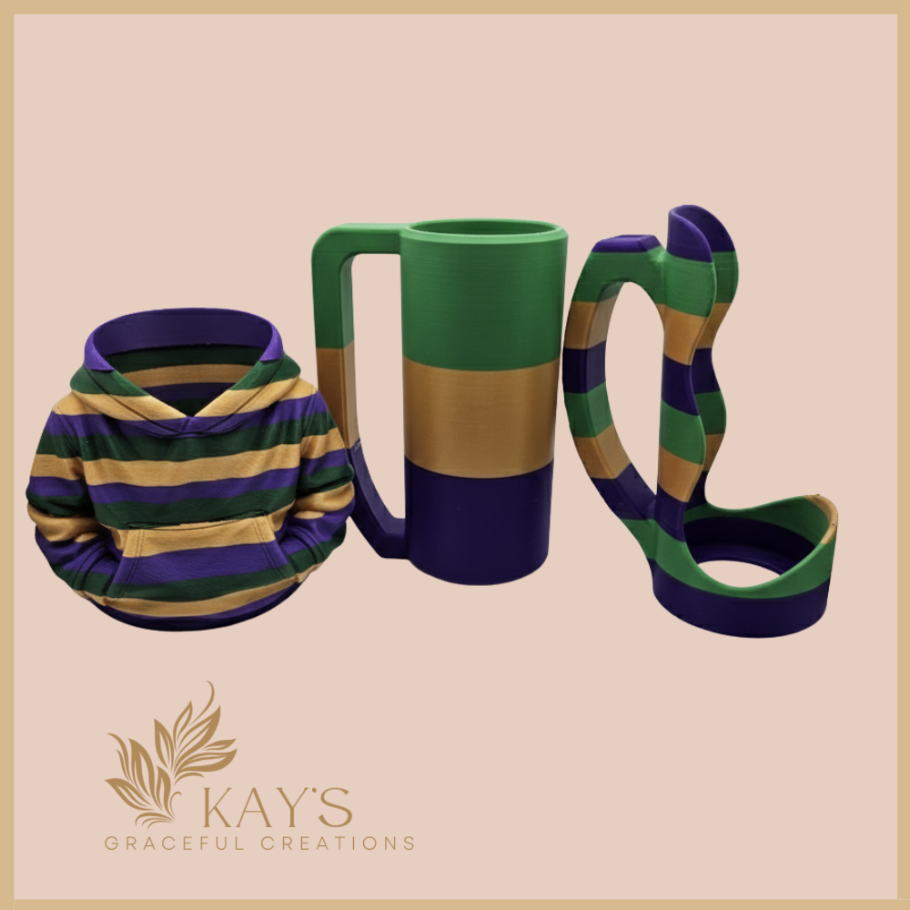 Mardi Gras 3D Printed Drinkware Bundle | Hoodie Standard & 2 Skinny Can Holders