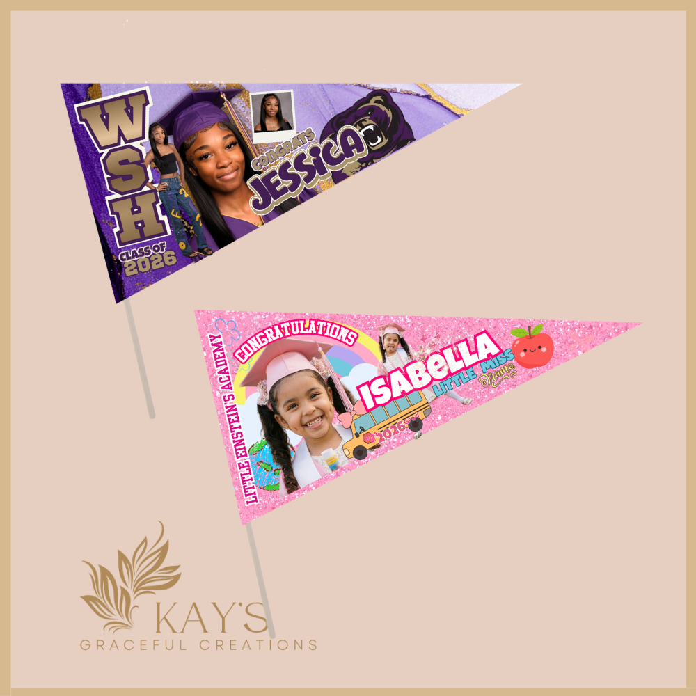 Custom Photo Graduation Pennant Flag | Personalized Class of 2026 Party Decor