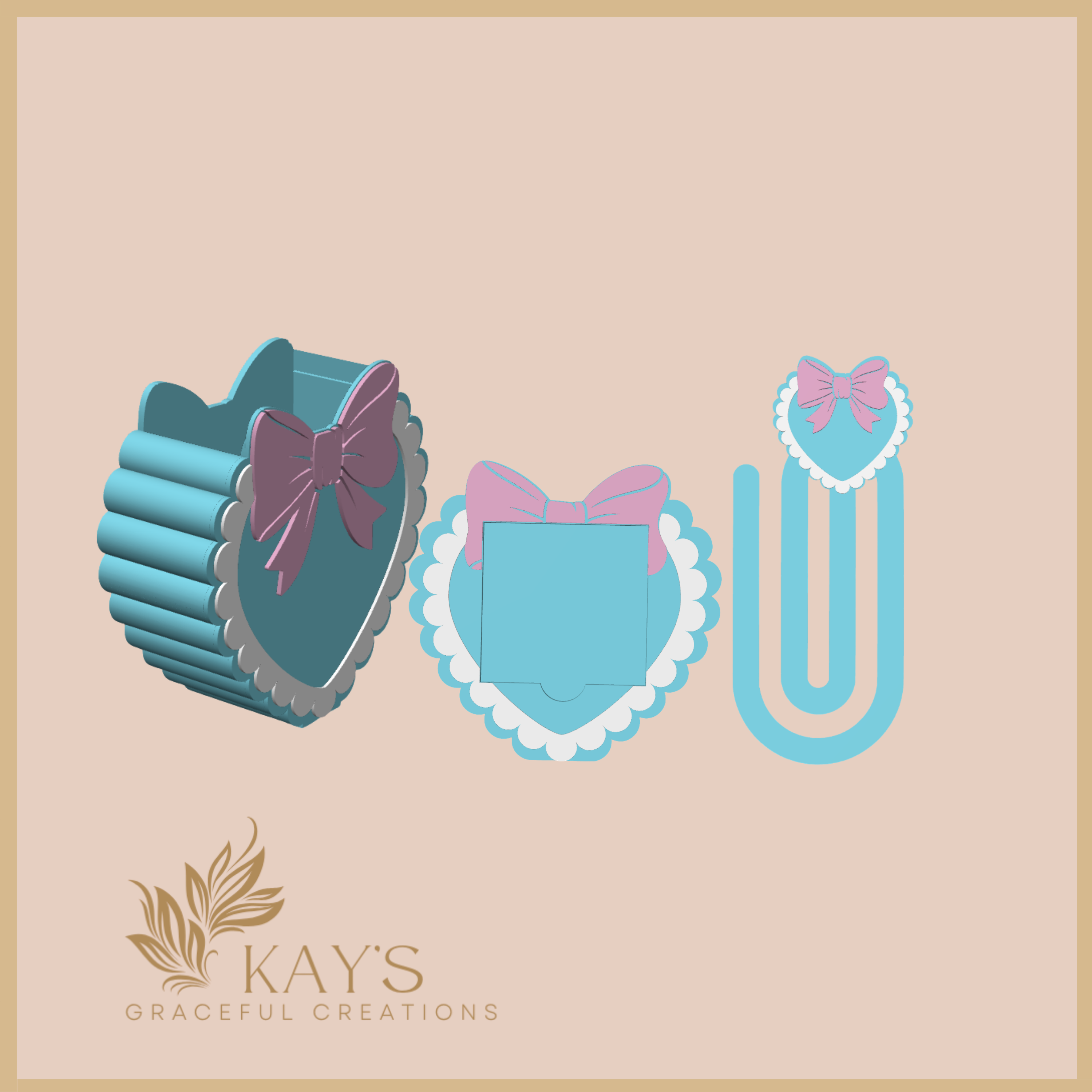 Sweet Heart Bow Desk Set – Coquette-Inspired Office Decor