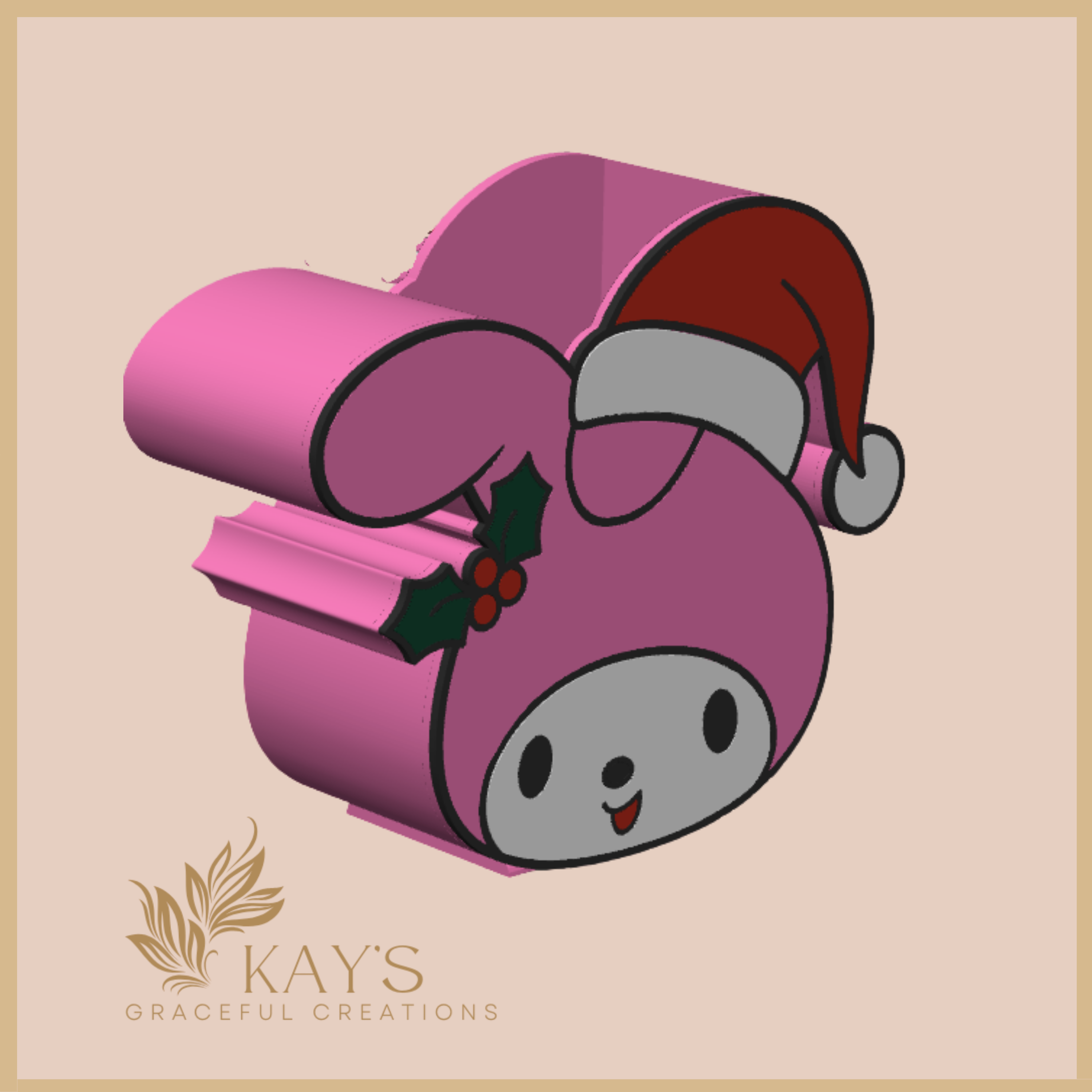 Holly Bunny Pen Holder – Pink Christmas Desk Organizer