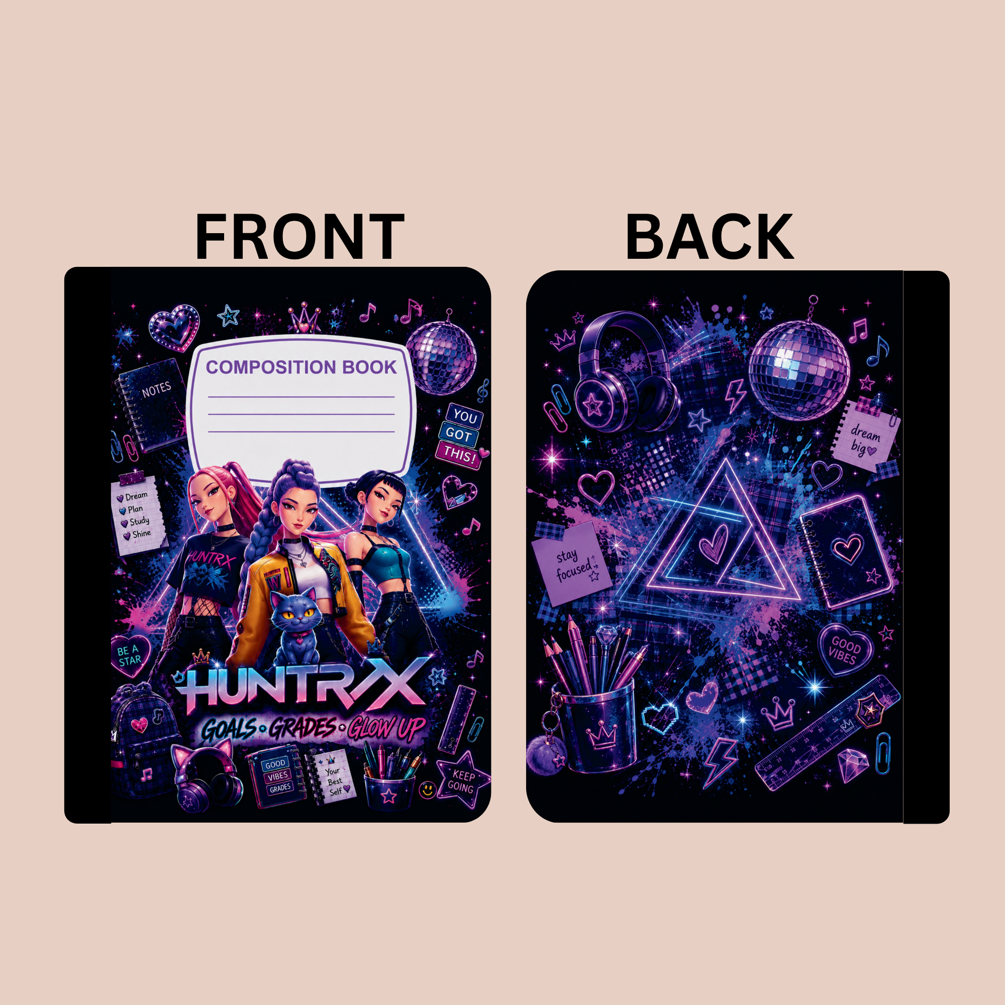 Custom K-Pop Neon Composition Notebook