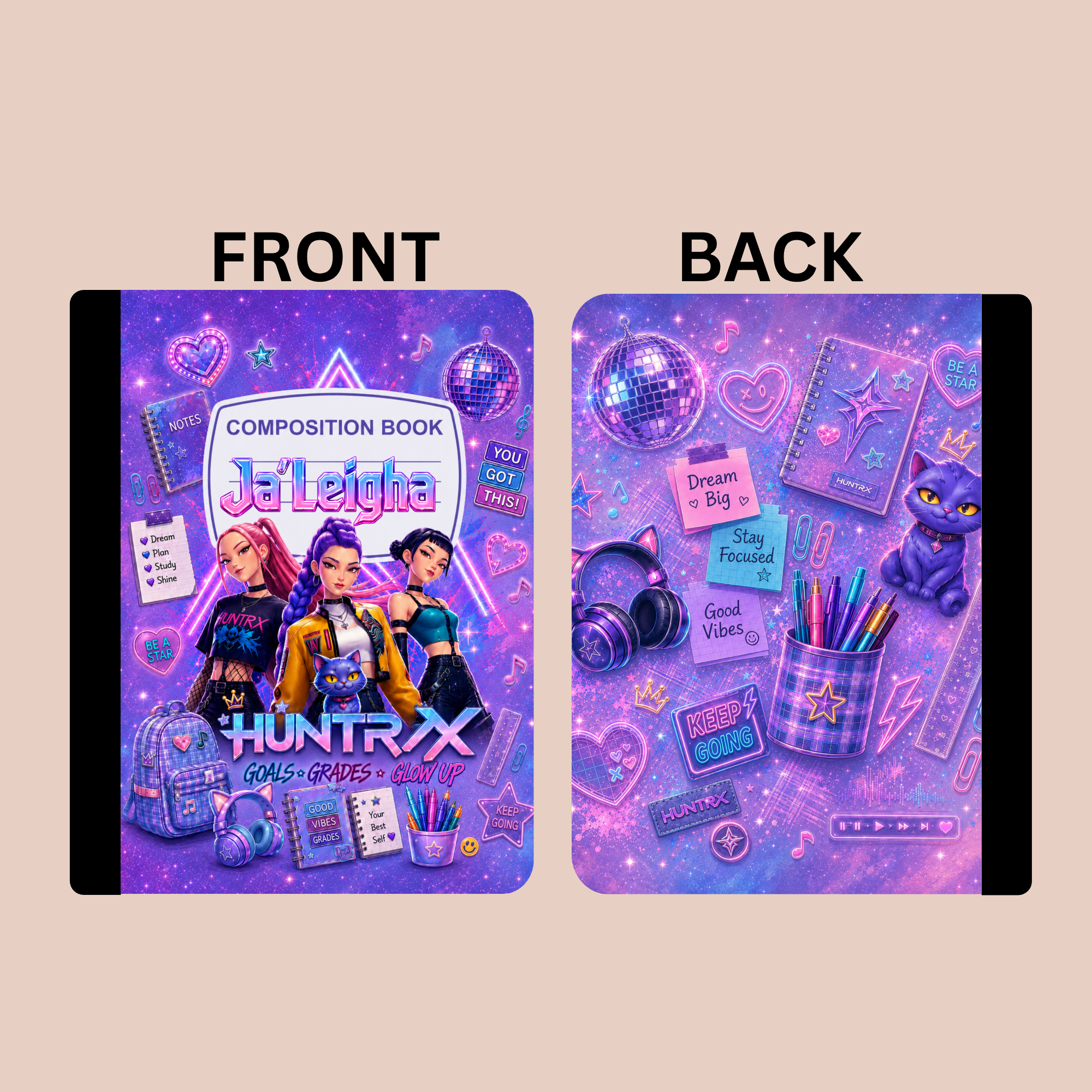 Custom K-Pop Neon Composition Notebook