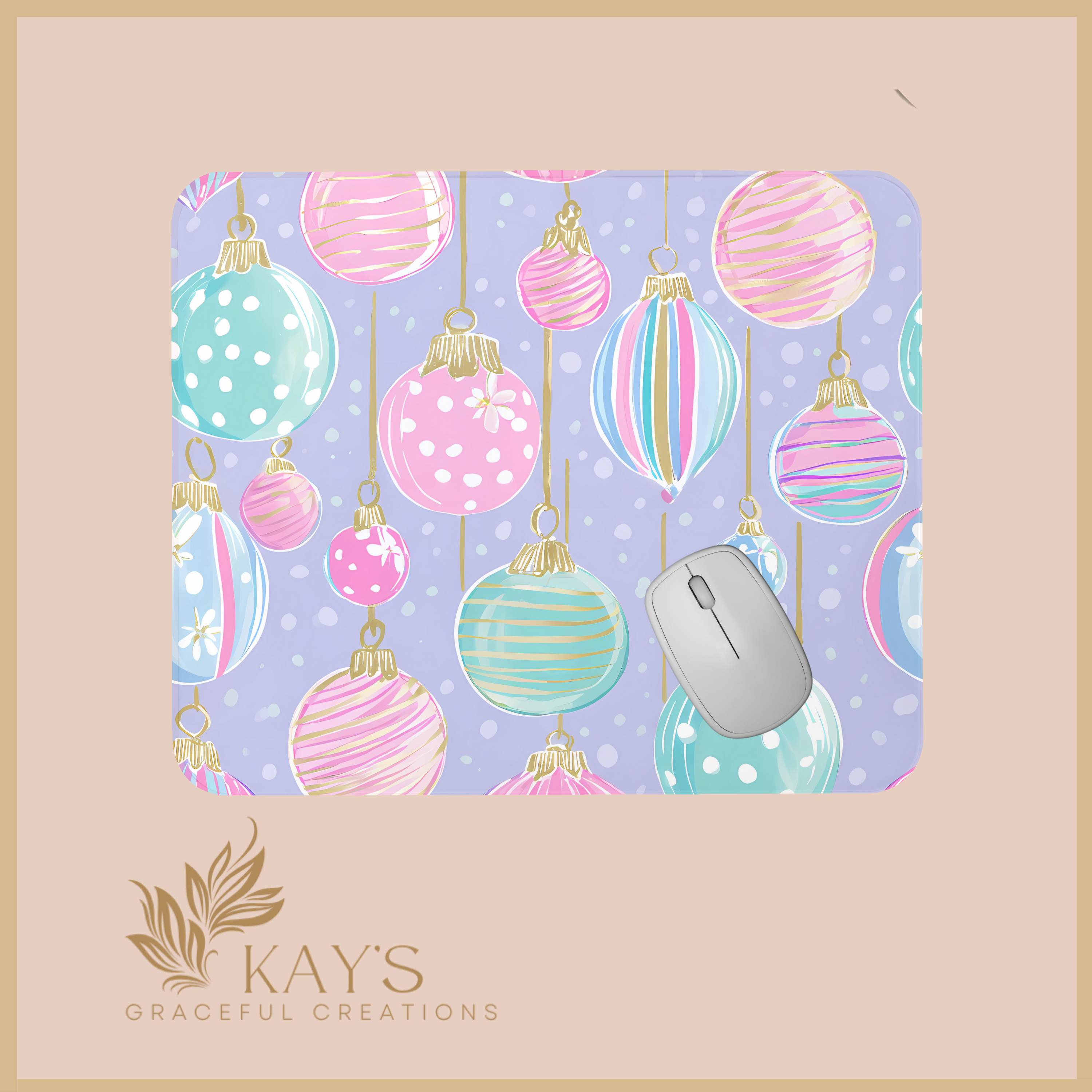 Whimsical Ornament Mouse Pad – Pastel Holiday Desk Mat