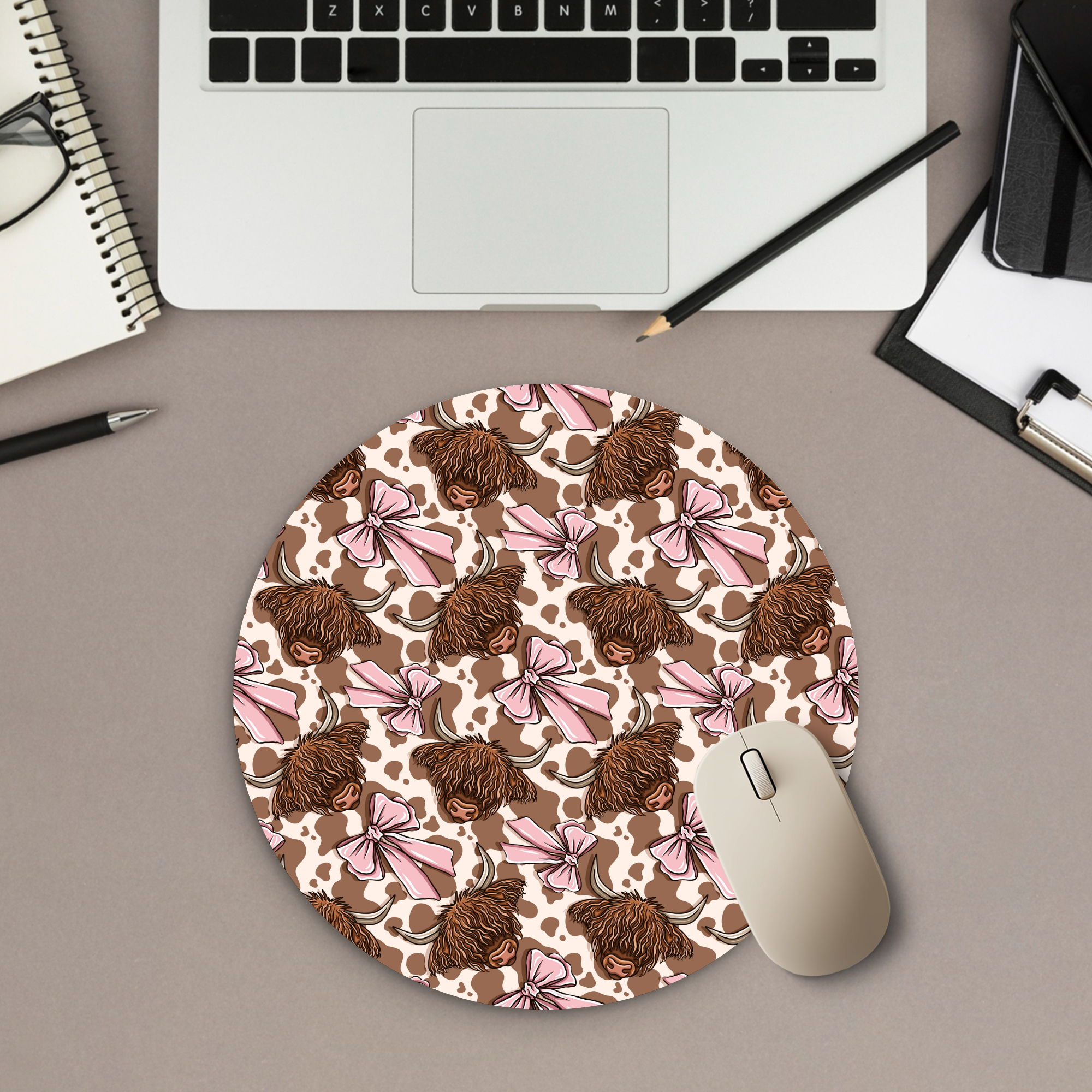 Custom Highland Cow Mouse Pad & Desk Mat