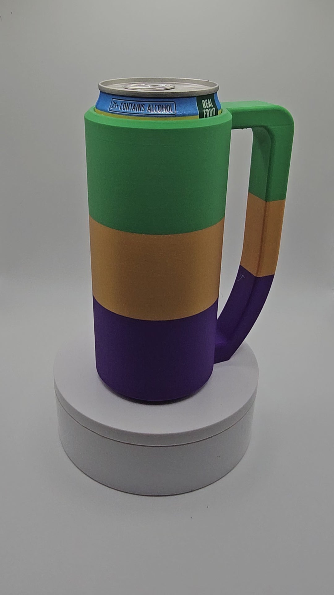 Mardi Gras Tri-Color Skinny Can Holder | 3D Printed Slim Can Sleeve