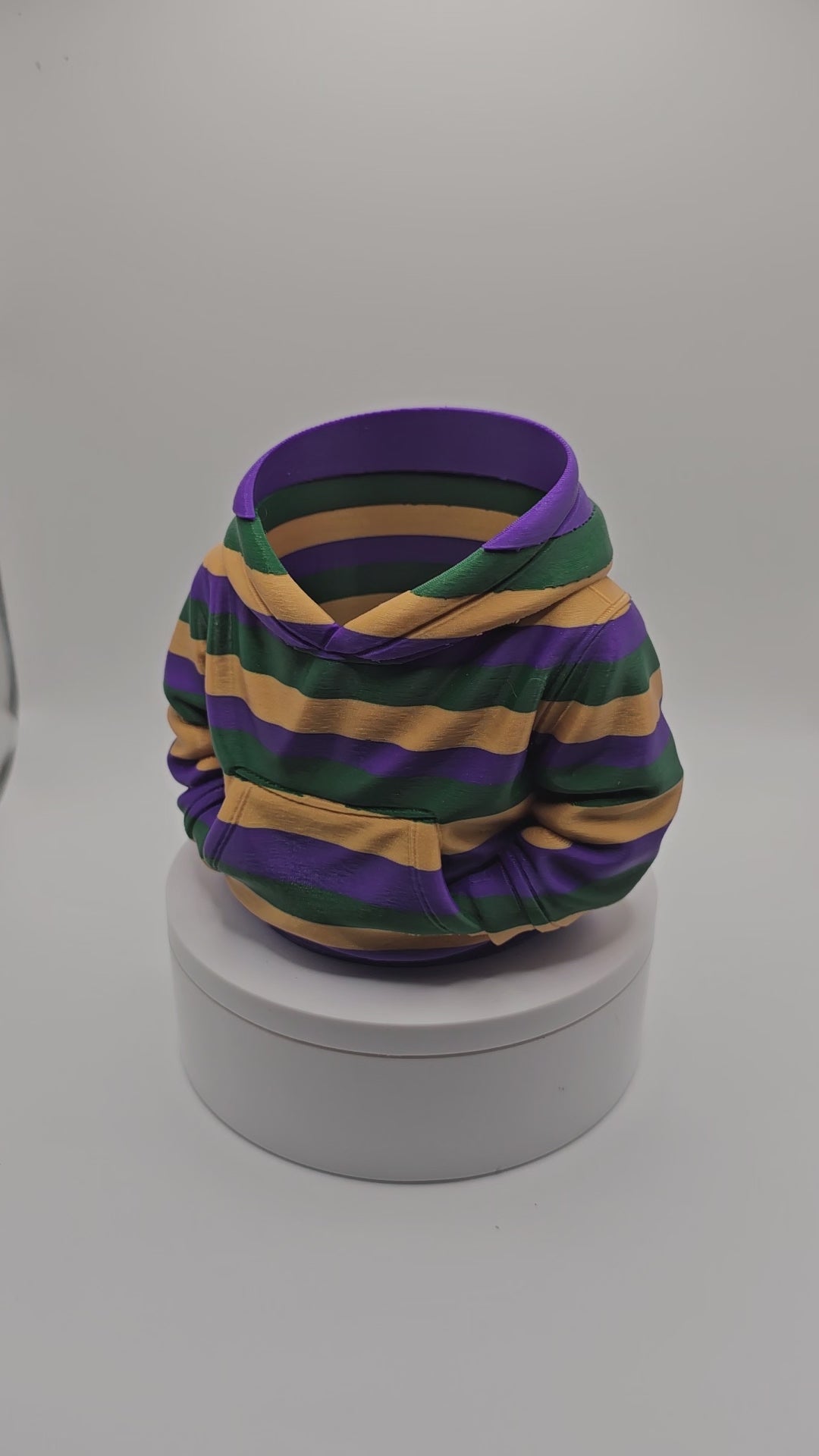 Mardi Gras Striped Hoodie Can Cooler | 3D Printed Novelty Drink Sleeve